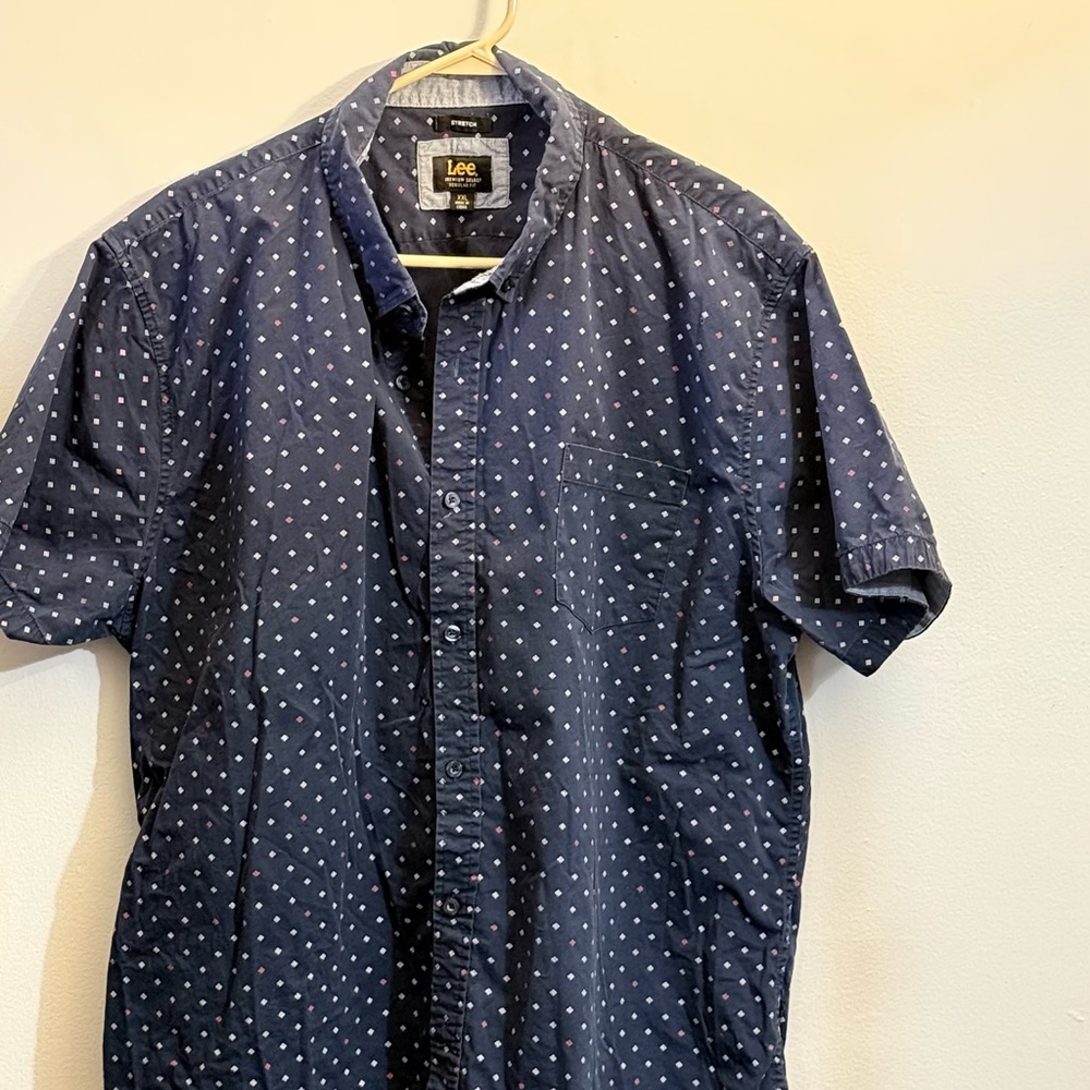 Lee Men's Navy Blue Shirt with White Dots
